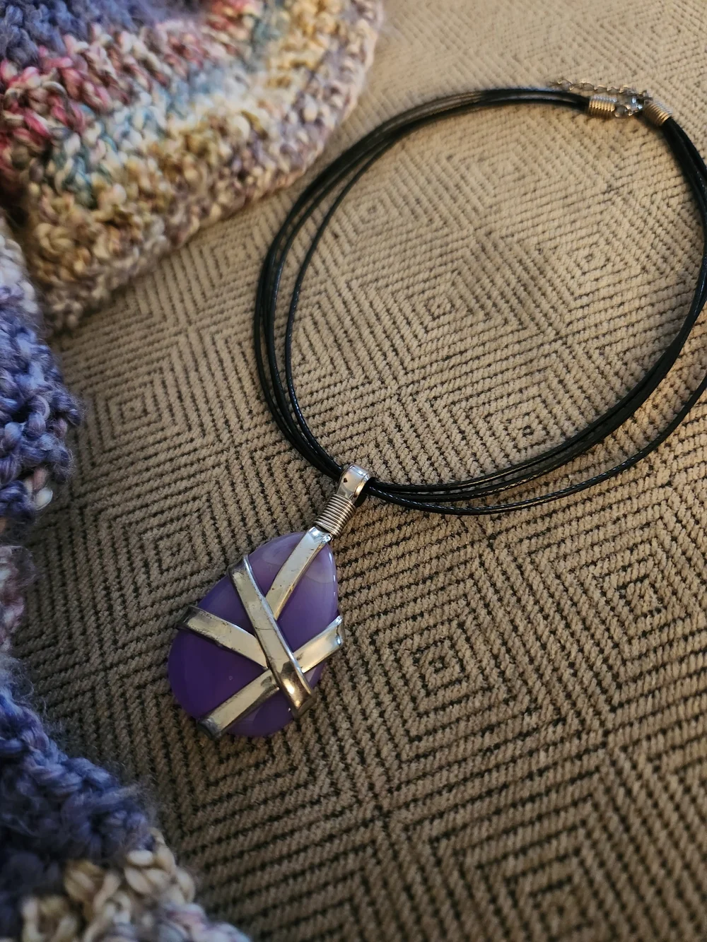 Boho Handcrafted Purple Agate Wrapped Pendant Necklace - Picture 3 of 4